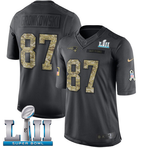 Nike Patriots #87 Rob Gronkowski Black Super Bowl LII Men's Stitched NFL Limited 2016 Salute To Service Jersey